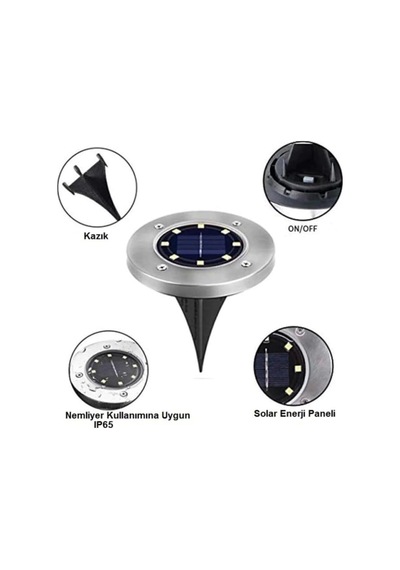 12'li 3w Solar Güneş Enerjili Kazıklı Çim & Bahçe Aydınlatma,paslanmaz Inox, Ip65 Beyaz Işık
