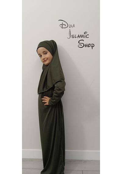 Dua İslamic Shop Kız Çocuk Tek Parça Namaz Elbisesi Haki Yeşili Haki