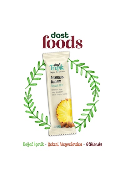 Ananas Ve Badem Aromalı Meyve Bar 35 G Meyve İçeren Pratik Atıştırmalık 5 Adet