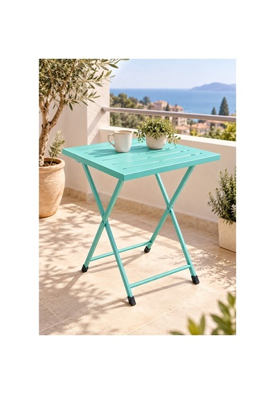 Katlanır Metal Balkon Bahçe Bistro Masa 50x50 Cm Kare Masa 75 Cm Mint Yeşili 1645 Turkuaz