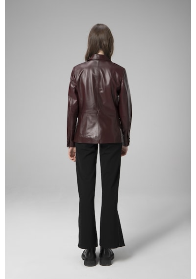 Dericlub Wm011 Gerçek Deri Kadın Blazer Ceket Bordo Bordo