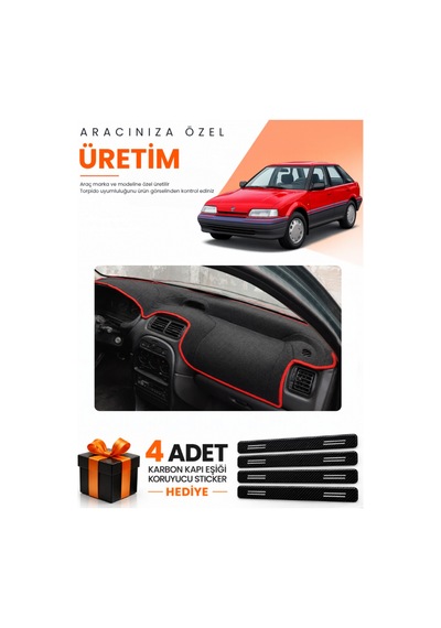Rover 214 1989-1999 Uyumlu Torpido Koruma Örtüsü Oto Kılıfı - Siyah Kırmızı