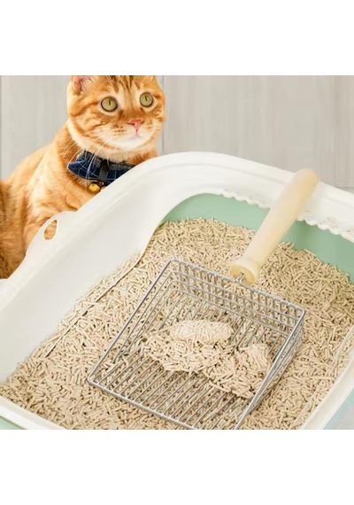 Sogud Paslanmaz Çelik Kedi Kumu Küreği - Ahşap Saplı Izgaralı Kum Eleği - Kedi Tuvaleti Temizleme Aparatı - Dayanıklı Ergonomik Saplı Pratik Elekli Kedi Kumu Temizlik Küreği - Kolay Kullanım
