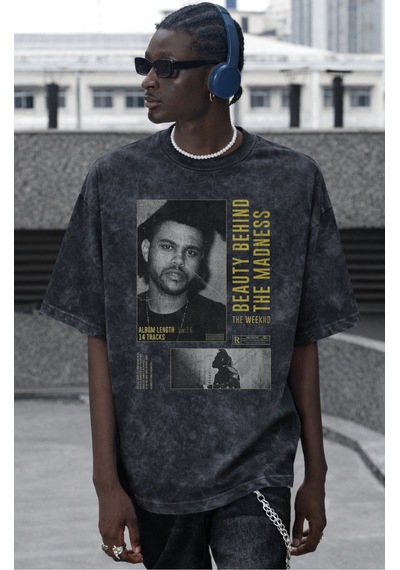 Sevbano The Weeknd Rapper Şarkıcı Baskılı Unisex Oversize Vintage Yıkamal Siyah