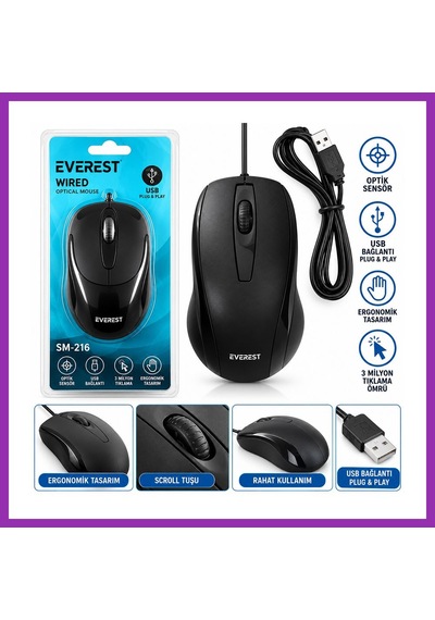 Bezos Kablolu Usb Işıklı Optik Mouse 1200 Dpı Bty