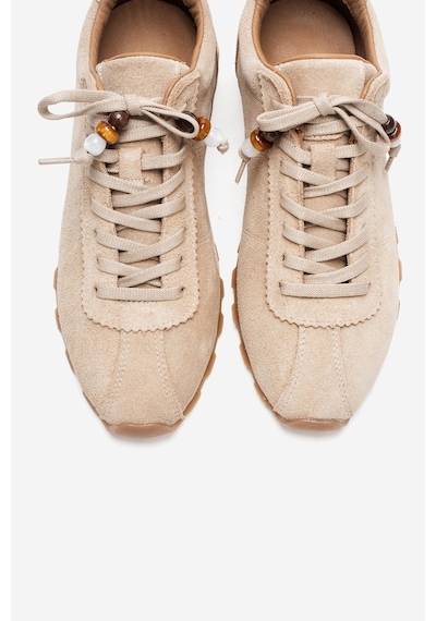 Brea Bej Süet Hakiki Deri Boncuklu Kadın Günlük Sneaker Bej