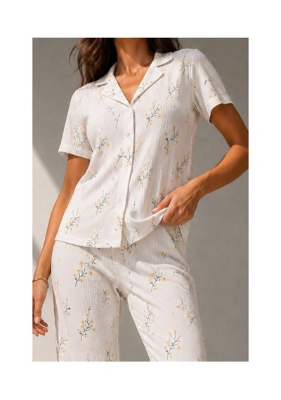 Fit Women Kadın Klasik Doğal Düğme Gece Çok Renkli Pijama Takımı