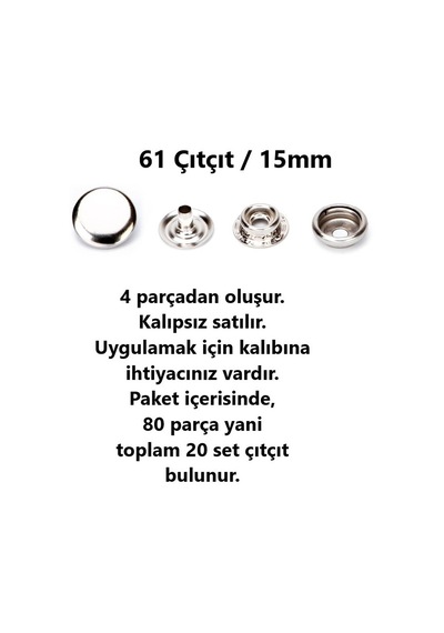 15mm Paslanmaz Pirinç Çıtçıt 20 Takım kalıpsızdır