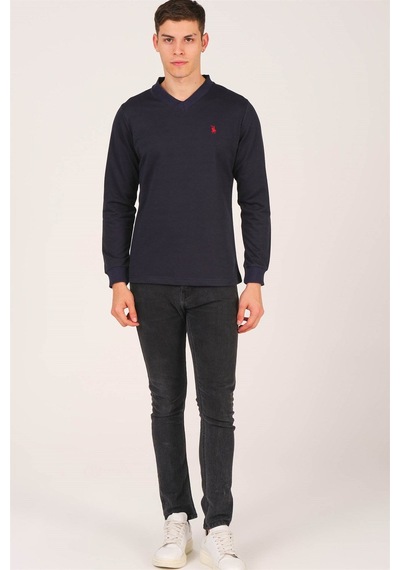 V4002 Dewberry V Yaka Erkek Sweatshırt-lacivert Lacivert