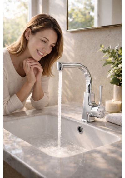 Viosa Lotus Banyo Lavabo Bataryası Pirinç Gövde Premium Krom Ağır Malzeme Uzun Ömürlü Siyah