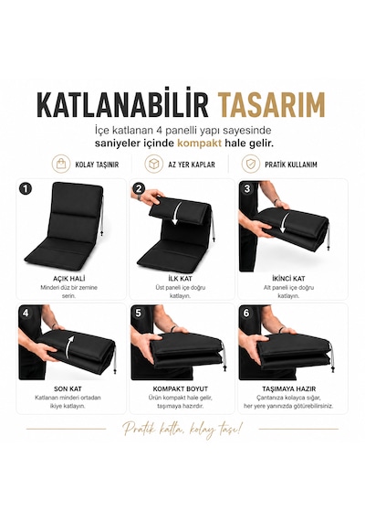 Microcase İple Sabitlemeli Katlanabilir Sırtlıklı Tasarım Kamp Sandalyesi Minderi Piknik Outdoor Balıkçılık 80x40 Cm Al5565 Krem