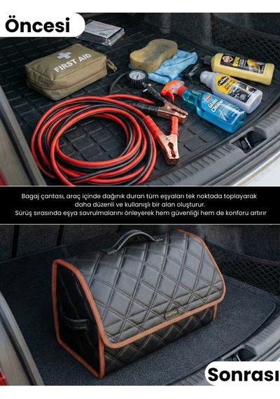 Araç Bagaj Düzenleyici Organizer Deri Kaymaz Cırt Bantlı Geniş Hacimli Çanta,su Geçirmez A7