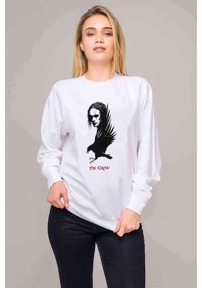 The Crow Baskılı Beyaz Kadın Sweatshirt