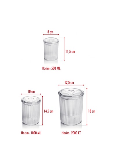 12'li Barok Yuvarlak 3 Boy Kavanoz Seti & Saklama Kabı & Erzak Kabı 4 2000 Ml, 4 1000 Ml, 4 500 Ml Çok Renkli
