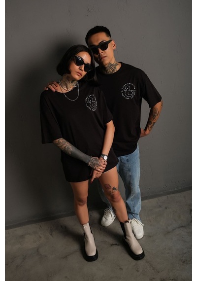 Technomonkey Unisex Siyah Oversize Ördek Baskılı Techno Tişört