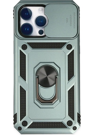 Apple, Uyumlu iPhone 14 Pro Kılıf Pars Lens Yüzüklü Silikon - Yeşil