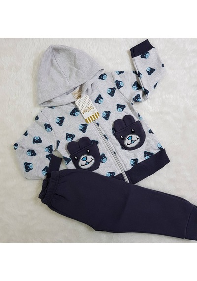 Candysbebe Erkek Bebek Ayılı Takım Beyaz - Mavi
