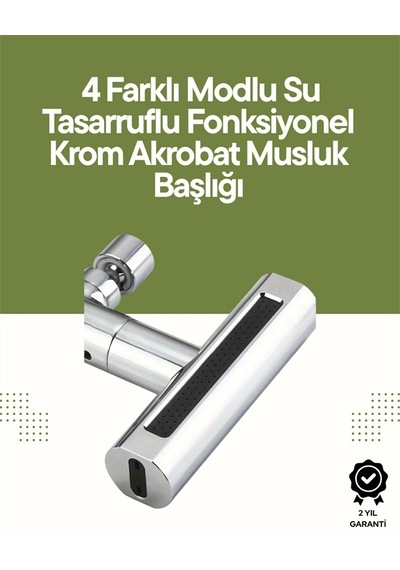 Krom Musluk Başlığı 4'ü 1 Arada Su Çıkışı Kolay Montajlı Açık Gri