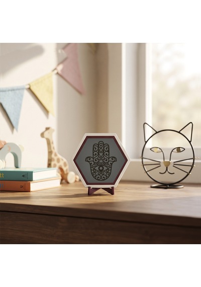 Sanatsal Hamsa Desenli Masaüstü Dekoru, Ev Ve Ofis Ortamında Modern Bir Atmosfer Yaratan Şık Bir Tasarım 10x10 Cm, Kül Gri