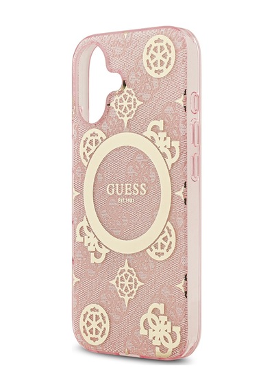 Apple Uyumlu iPhone 17 Kılıf Guess Lisanslı M-safeli Iml Peony Ve 4g Desenli Klasik Logolu Kapak Pembe Pembe