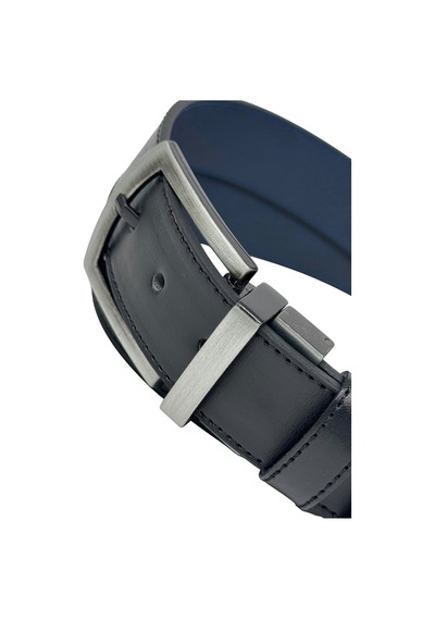 Süzer Deri 4 Cm. Çift Taraflı Spor Model Suni Deri Unisex Kot Kemer Lacivert/siyah Lacivert