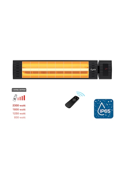 Dysis Art Plus Karbon Serisi IP65 Suya-Toza Dayanıklı 2300 W Siyah Uzaktan Kumandalı İç/Dış Mekan Isıtıcı