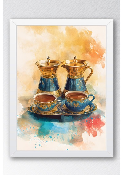 Çay Ocağı Ve Kafe İçin Otantik İnce Belli Çay Ve İbrik Tablo - Nostaljik Yağlı Boya Görünümlü Dekor Beyaz Çay Ocağı Ve Kafe İçin Otantik İnce Belli Çay Ve İbrik Tablo - Nostaljik Yağlı Boya Görünümlü Dekor Beyaz