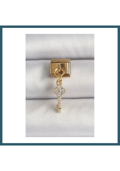 Bezos 316l Çelik Gold Renk Sallantı Zirkon Taşlı Anahtar Model Nomination Charm Ob