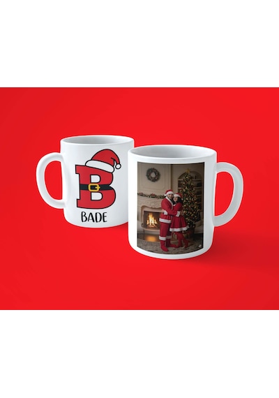 Yeni Yıla Özel B Harfli İsimli Noel Konseptli Fotoğraflı Kupa Bardak 07 Beyaz