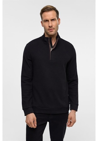 Süvari Siyah Regular Düz Polo Yaka Sweatshirt Siyah