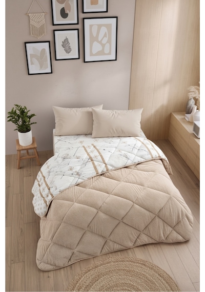 Veluna Battal Boy Lüx Wellsoft Yorgan Çift Taraflı - 2 Adet Yastık Kılıflı Yorgan Seti 215x235 Cm Bej