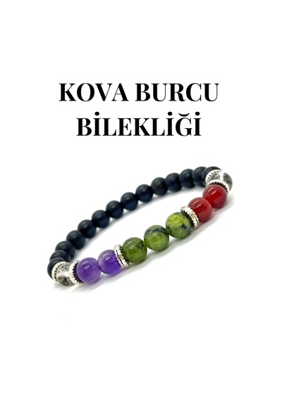 Doğaltaş - Kova Burcu Bileklik - Ametist - Yeşim Taşı - Akik - Kristal Kuvars - Doğaltaş Bileklik Çok Renkli