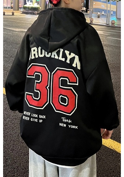 Erkek 36 Brooklyn Baskılı Oversize Sweatshirt Siyah