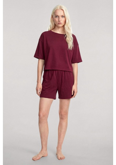 Akbeniz Kısa Kollu Şortlu Pijama Takımı Bordo
