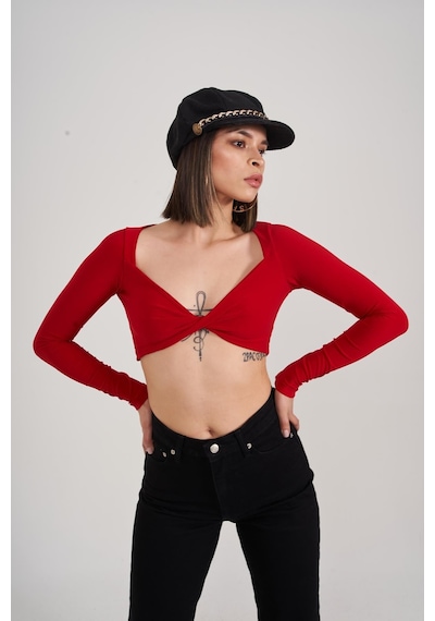 Holly Lolly Crop Model Uzun Kol Walery Bluz Kırmızı