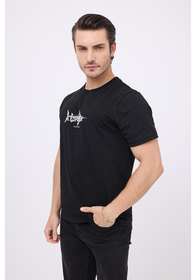 Marıne Tee Deniz Temalı Ribana Bisiklet Yaka Pamuk T-shirt-3136 SIYAH