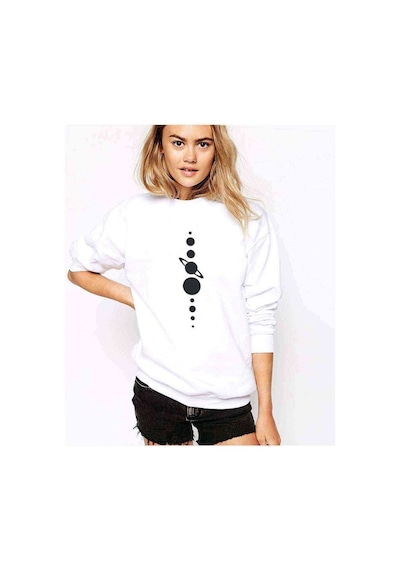 Silhouette Planets Baskılı Beyaz Kadın Sweatshirt