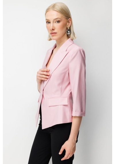 Ekol Kapak Cepli Yarım Kollu Ceket Pembe
