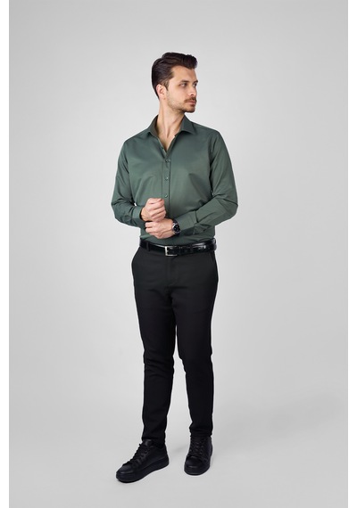 Yeşil Saten Slimfit Erkek Gömlek Yeşil