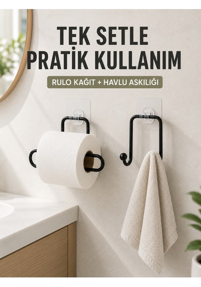 Banyo Ve Mutfak İçin Yapışkanlı Havlu Askılığı Ve Rulo Kağıt Tutucu Set Diğer