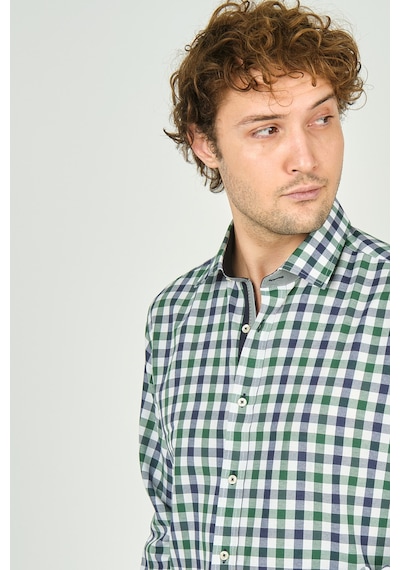 De Leone Erkek Slim Fit Kareli Uzun Kollu %100 Pamuk Gömlek 2240 Yeşil Yeşil