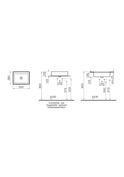VitrA Nuo 7436B003-0016 Tezgah Üstü Lavabo Beyaz 50CM