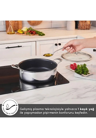 Karaca Plasma Steel 316+ 3Ply Yanmaz Yapışmaz Çelik Karnıyarık Tencere 26 cm