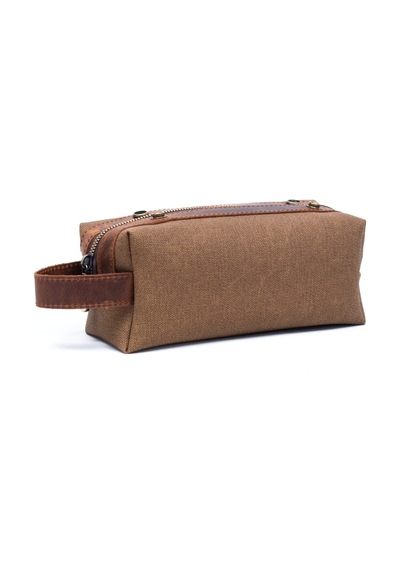 Gillario Design 06 Unisex Kanvas Kumaş+deri Sütlü Kahve-taba Eskitme Dopp Kit
