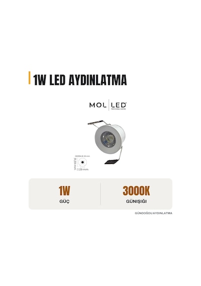 Molled 1w Beyaz Mini Sıva Altı Led Spot 3000k - Mol7010