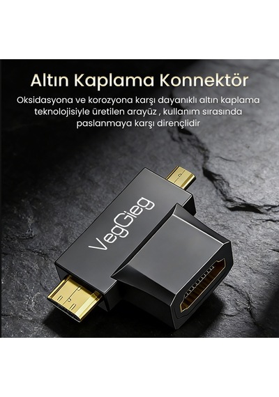 Veggieg Mini Hdmı / Micro Hdmı Erkek To Hdmı Dişi Dönüştürücü Adaptör