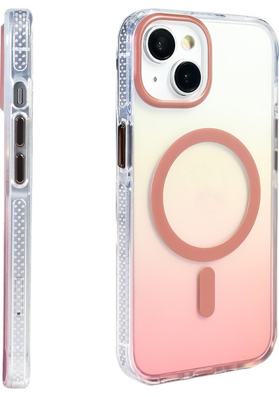 Apple Uyumlu iPhone 14 Kılıf Transparan Renk Geçişli M-safe Şarj Özellikli Toros Kapak Rose Gold