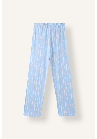 Defacto Dalga Desenli Gömlek Yaka Üst Geniş Paça Alt 2li Pijama Takımı Kız Çocuk I1882a826aube791 Mavi-be791
