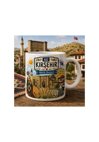 Kırşehir Temalı Kupa Bardak Pop Art Şehir Çizimi Desen 11 Beyaz Beyaz