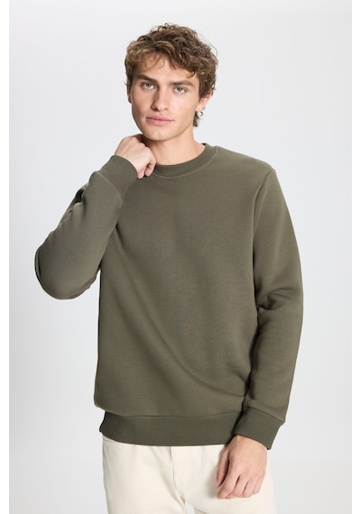 AC&Co / Altınyıldız Classics Erkek Hakı Standart Fit Normal Kesim İçi Polarlı Bisiklet Yaka Sweatshirt Haki